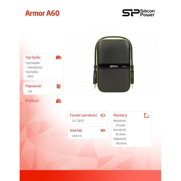 ARMOR A60 1TB USB 3.0 BLACK-GREEN/PANCERNY wstrząso/pyło i wodoodporny-1407654