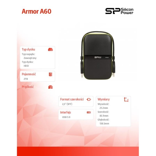 ARMOR A60 2TB USB 3.0 BLACK-GREEN/PANCERNY wstrząso/pyło i wodoodporny-1407665