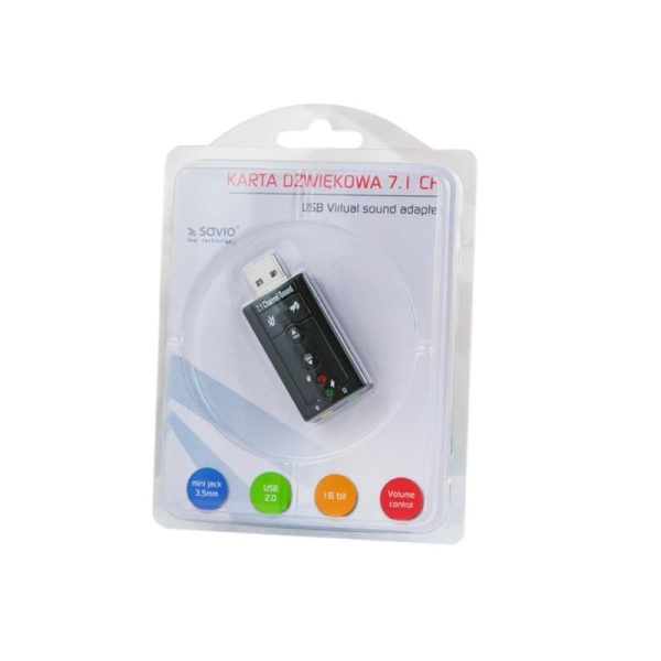 SAVIO AK-01 Karta dźwiękowa USB 7.1, 16bit sound, Plug & Play, blister