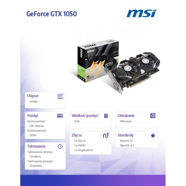 Karta graficzna GeForce GTX 1050 TI OC 4GB DDR5 128BIT DVI-D/HDMI/DP-1439293