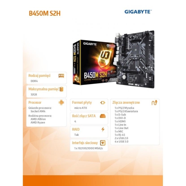 Płyta główna B450M S2H AM4 B450 2DDR4 DVI/HDMI/VGA M.2 uATX-1503848