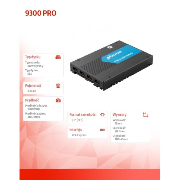 Dysk SSD 9300 PRO 3.84TB NVMe U.2-1505537