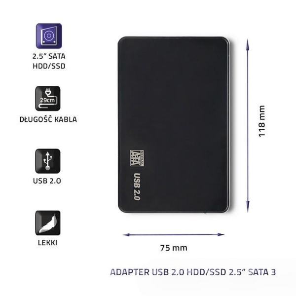 Obudowa na dysk HDD/SSD 2.5 cala SATA3 | USB 2.0 | Czarny-1547339