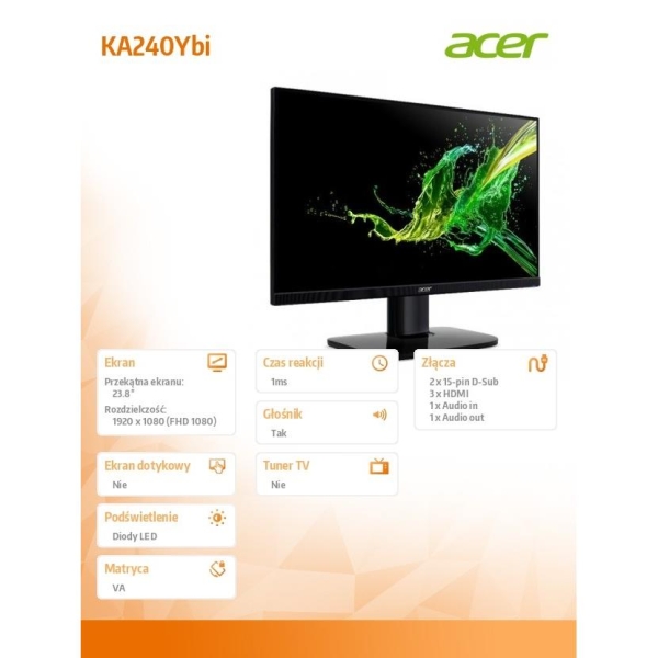 Monitor 23.8 cala KA240Ybi   VA/ 1ms/250nits/75Hz-1566602