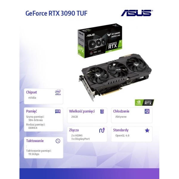 Karta graficzna GeForce RTX 3090 TUF Gaming 24GB GDDR6X 384bit 3DP/2HDMI -1605569