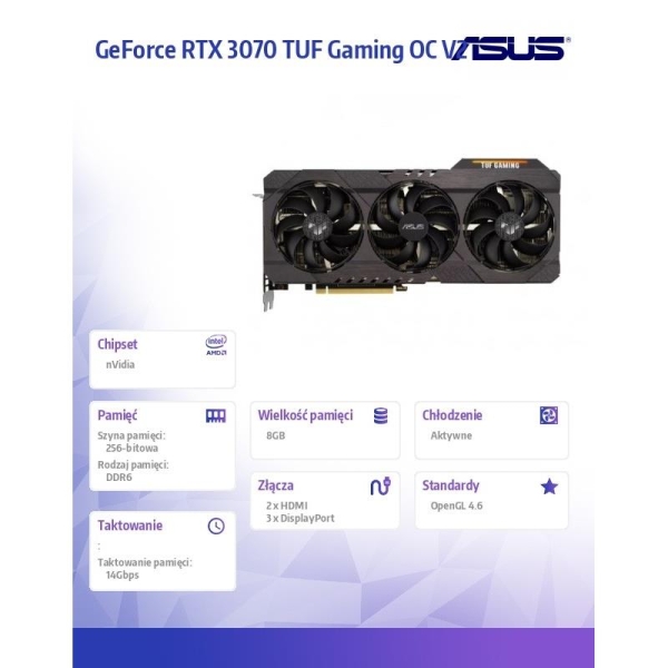 Karta graficzna GeForce RTX 3070 TUF Gaming OC V2 8GB GDDR6X 256bit 3DP/2HDMI-1638751