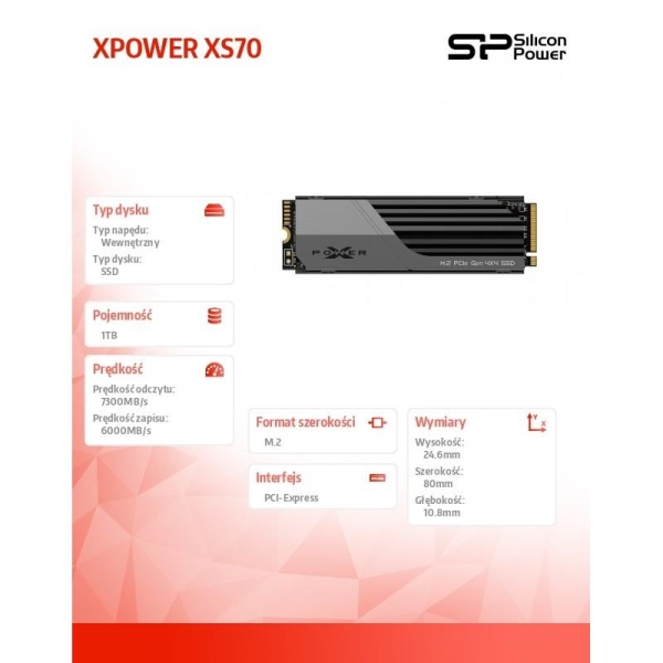 Dysk SSD XPOWER XS70 1TB 7300/6000MB/s M.2 PCIe 4x4 NVMe 1.4 -1657547