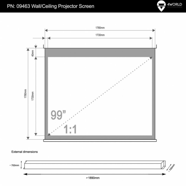 Elektryczny Ścienny/Sufitowy Ekran Projekcyjny z Pilotem 178x178 (1:1) Matt White-1690708