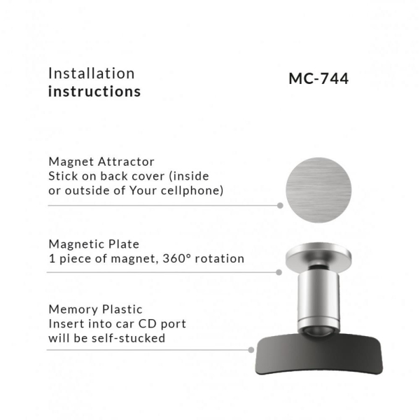 Uchwyt magnetyczny okrągły do montowania w slocie CD Comfort Series  MC-744 - aluminium-1734067