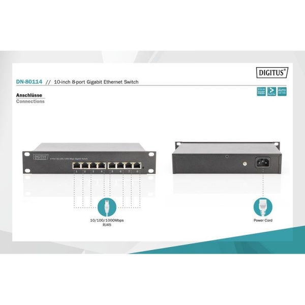 Przełącznik 10 cali Rack 8-portowy Gigabit Ethernet, 8x10/100/1000Mbps-1772661