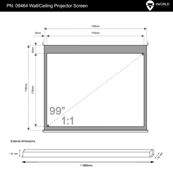 Elektryczny ekran projekcyjny ścieny/sufitowy z przełącznikiem 178X178 1:1 biały matowy-1775216