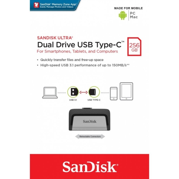 Pendrive Ultra Dual Drive 256GB USB 3.1 Type-C 150MB/s-1778222