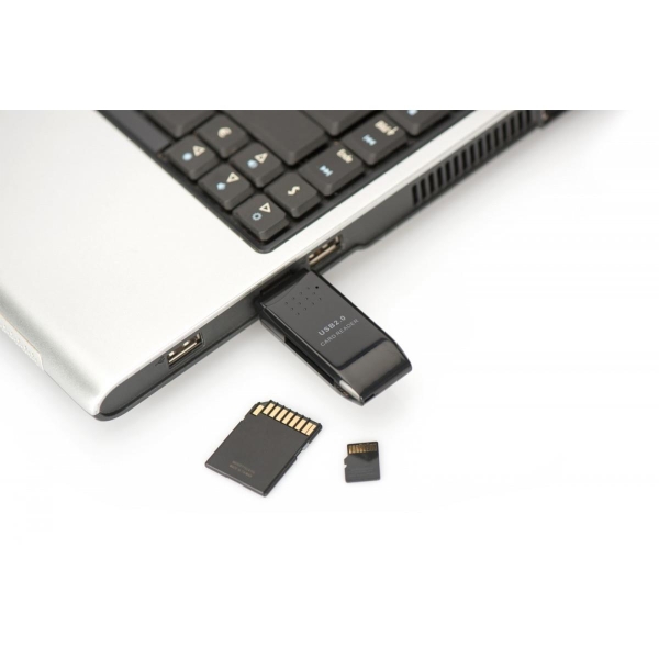 Czytnik kart 2-portowy USB 2.0 HighSpeed SD/Micro SD, kompaktowy, czarny-1784910