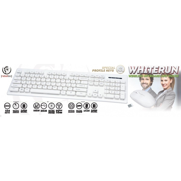 Zestaw bezprzewodowy Whiterun klawiatura+mysz, kolor biały, technologia bezprzewodowa 2,4Ghz-1785196