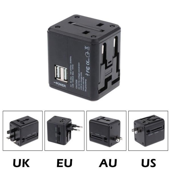 Ładowarka sieciowa 2xUSB T2 Adapter 4w1 US/AU/EU/UK czarny CC44TC01 -1791019