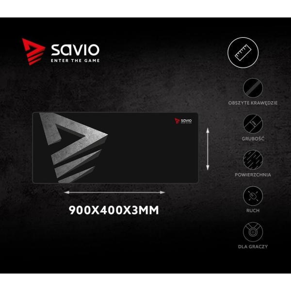 Podkładka pod mysz gaming SAVIO Precision Control XL 900x400x3mm, obszyta-1819879