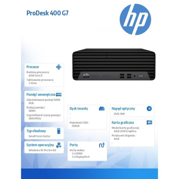 Komputer ProDesk 400SFF G7 i5-10500 256/8G/DVD/W10P  11M43EA -1838266