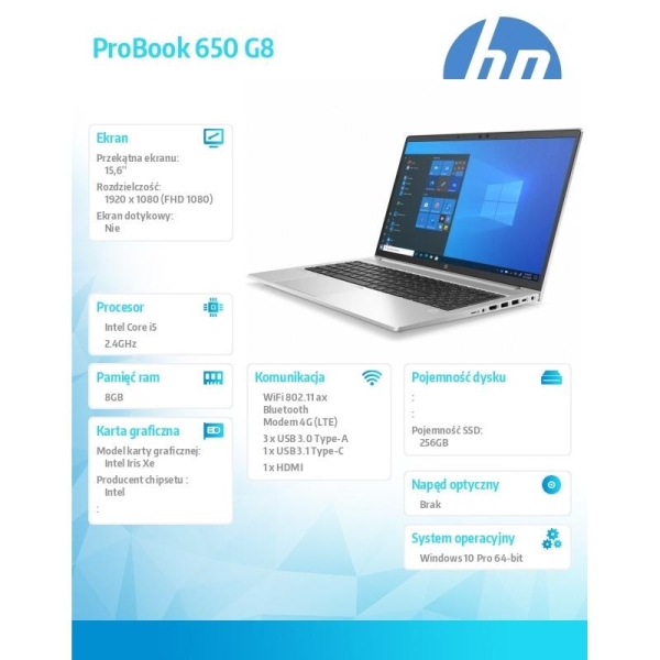 Notebook ProBook 650 G8 i5-1135G7 256/8G/W10P/15,6 250A4EA-1845995