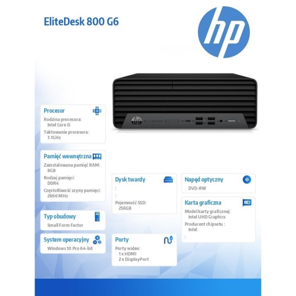 Komputer EliteDesk 800 G6 SFF i5-10500 256/8G/DVD/W10P  1D2Y7EA-1848827
