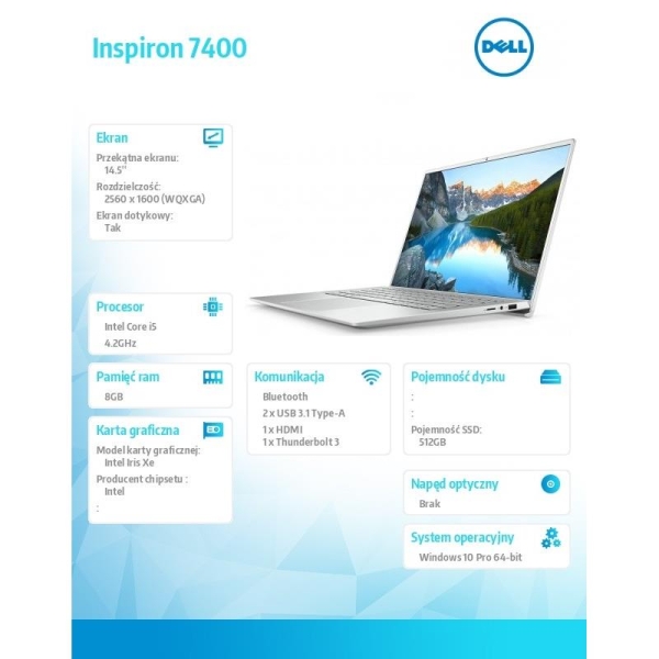 Inspiron 7400 Win10Pro i5-1135G7/512GB/8GB/Intel Iris XE/14.5
