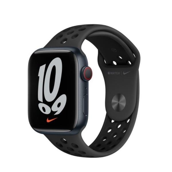 Watch Nike Series 7 GPS + Cellular, 45mm Koperta z aluminium w kolorze północy z paskiem sportowym Nike w kolorze antracyt/czarny - Regular