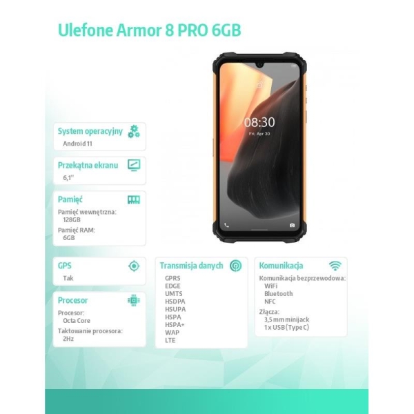 Smartfon Armor 8 PRO LTE 6GB/128GB Pomarańczowy-1920004