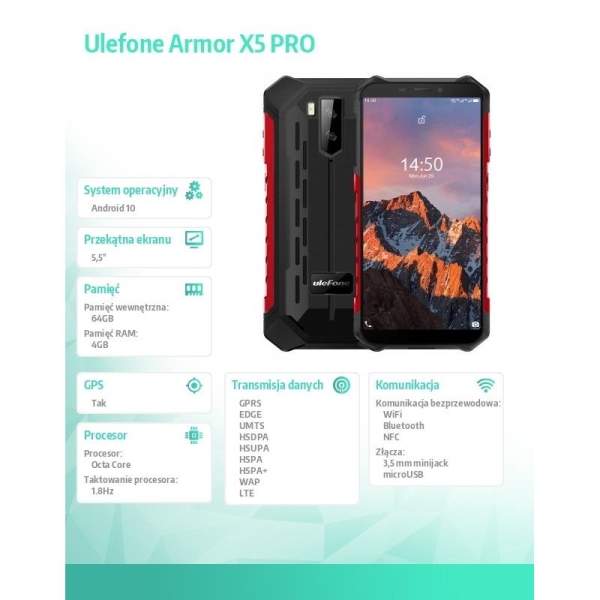 Smartfon Armor X5 Pro LTE 4/64GB IP68/IP69K 5000mAh DS Czerwony -1920778