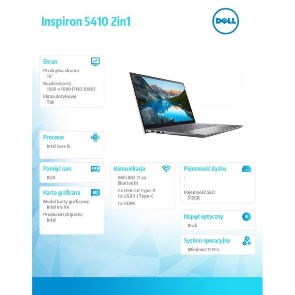 Inspiron 5410 2in1 Win11Pro i5-1155G7/512GB/8GB/Intel Iris Xe/14