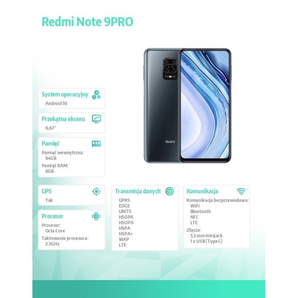 Smartfon Redmi Note 9PRO 6+64 szary-1934407