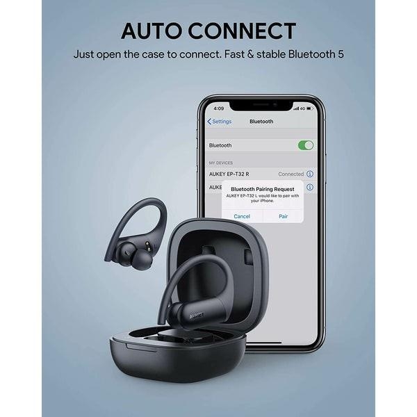 EP-T32 słuchawki sportowe Bluetooth 5.0 | wodoodporne IPX8 | dotykowe | ładowanie bezprzewodowe | wokółuszne | 35h |
