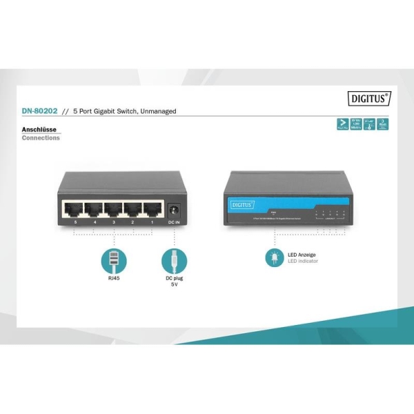 Switch niezarządzalny Gigabit Ethernet desktop 5x 10/100/1000 Mbps-1947598