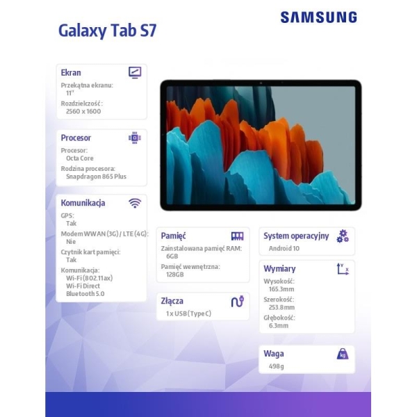 Tablet Galaxy Tab S7 11.0 T870 Wifi 6/128GB Black -1978080