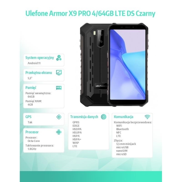 Smartfon Armor X9 Pro LTE 4/64GB IP68/IP69K 5000mAh Dual SIM Czarny -1979555