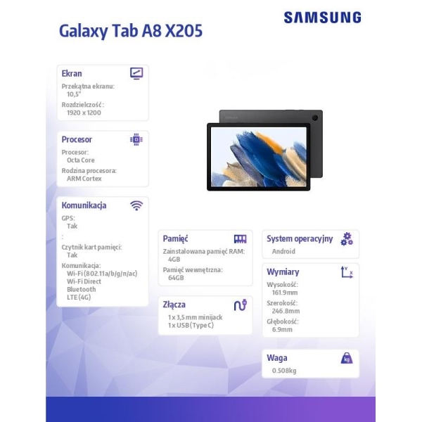 Tablet Galaxy Tab A8 10.5 X205 LTE 4/64GB szary-1979698